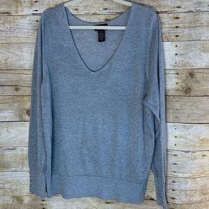 Lane Bryant Sparkle Glitter Metallic Gray Silver V-Neck Sweater Top 18/20 EUC
